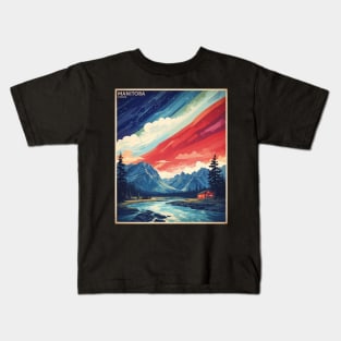 Manitoba Canada Starry Night Aurora Boreal Vintage Poster Tourism Kids T-Shirt